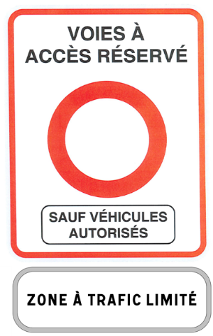 Panneau signalant une Zone à trafic limité (ZTL), à Paris 